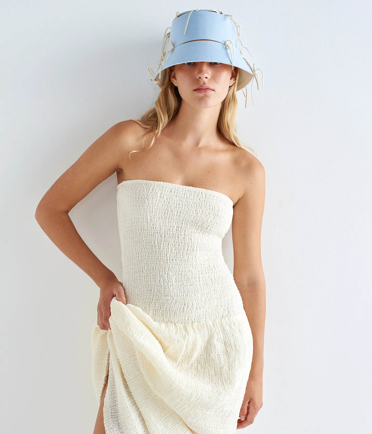 HAT BOW BUCKET Blue/Beige